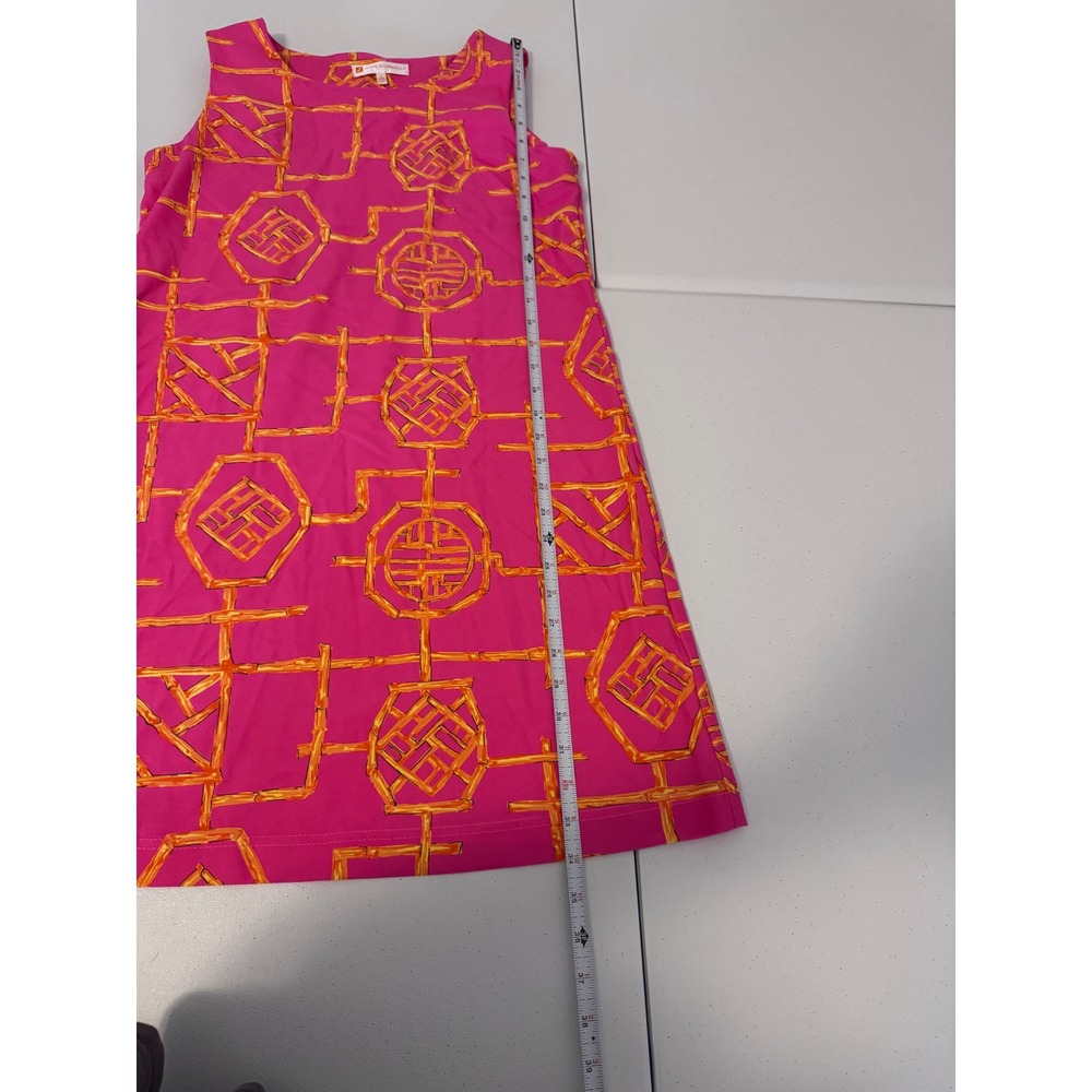 Jude Connally Pink Orange Bamboo Trellis Print Sleeveless Shift Dress Large k3 - Picture 3 of 6